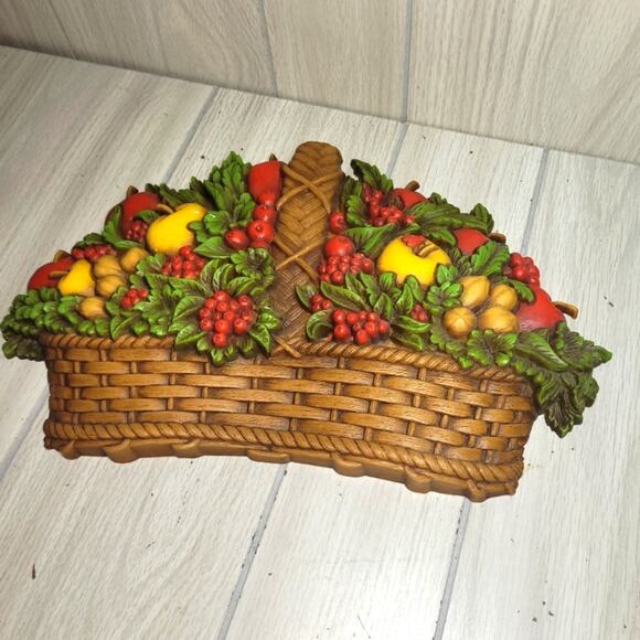 Vtg 70s Large Fruit Basket Wall Decor Homco Farmhouse Country Retro - Picture 1 of 5
